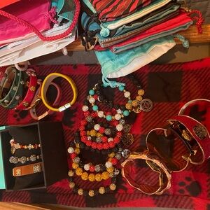 Rustic Cuff Beaded Bracelets, leather, metal, boxed set w/bags